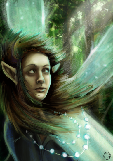 Shimmery faerie portrait, digitally painted in Photoshop CS5. 2015.